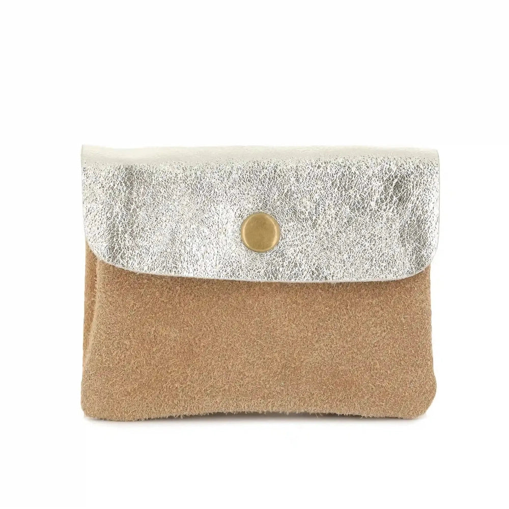 Made in Italy Porte-monnaie cartes cuir suède irisé 043 taupe