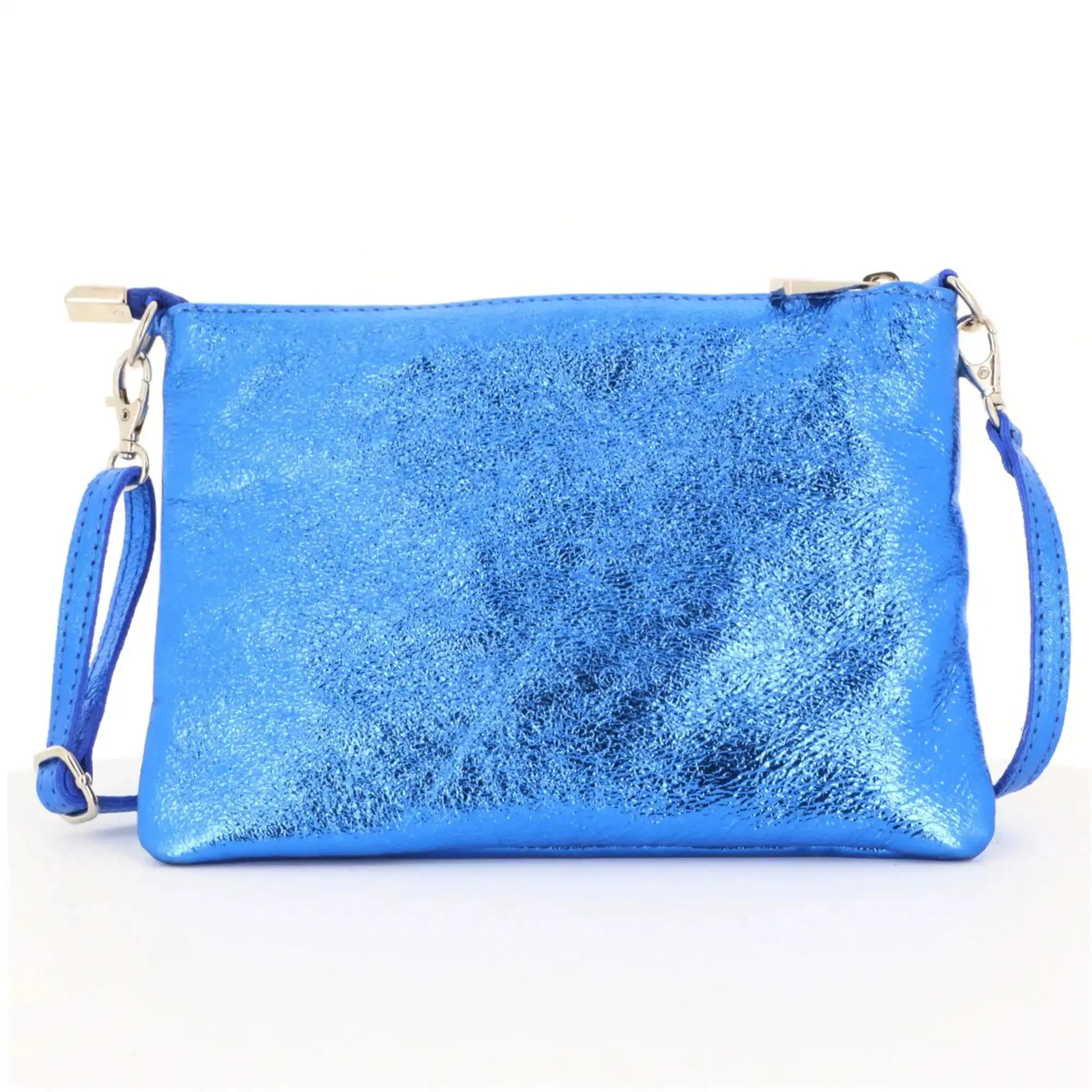 Made in Italy Pochette bandoulière cuir irisé lanière Bleu