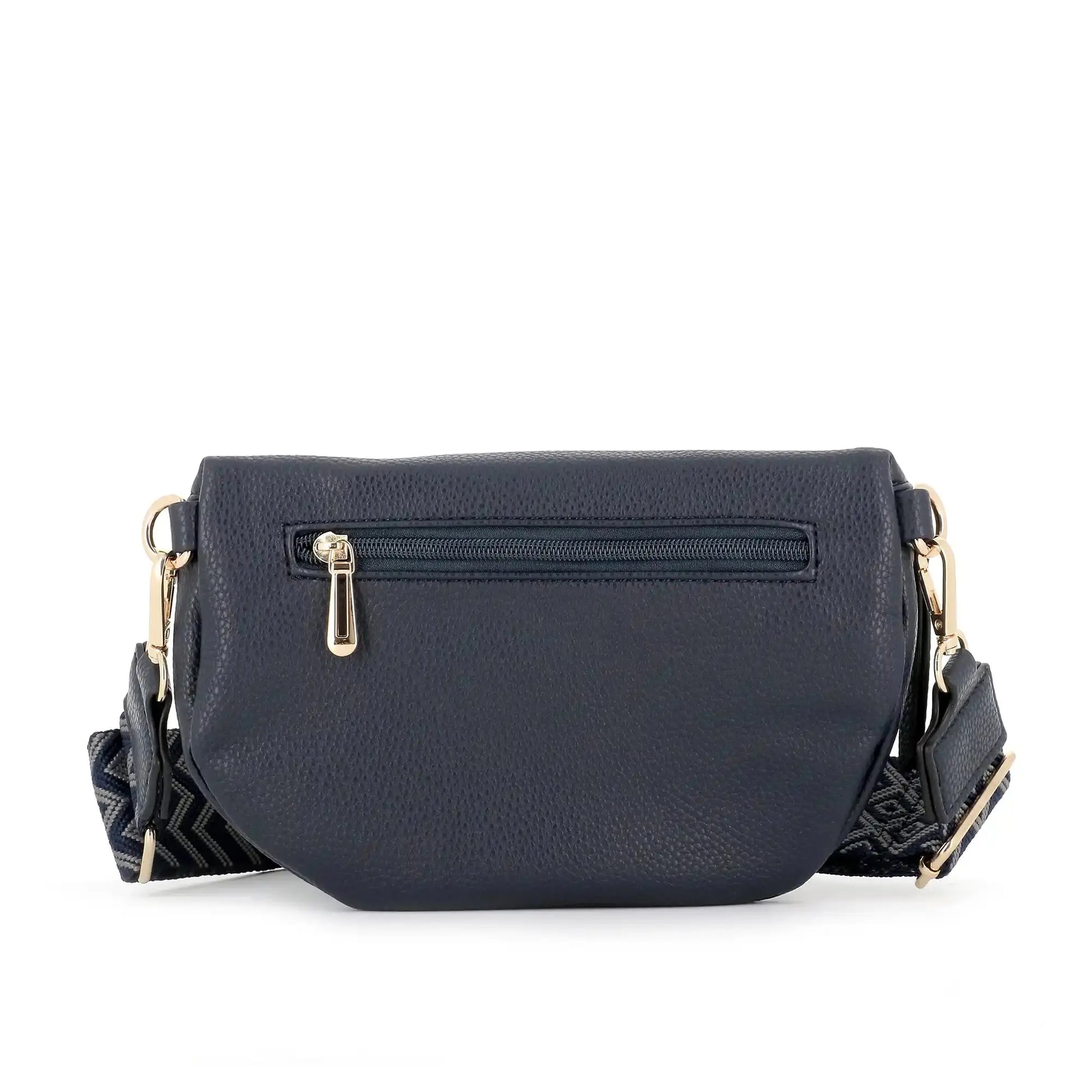 Flora & co Sac banane femme brodée pu cuir grainé bleu
