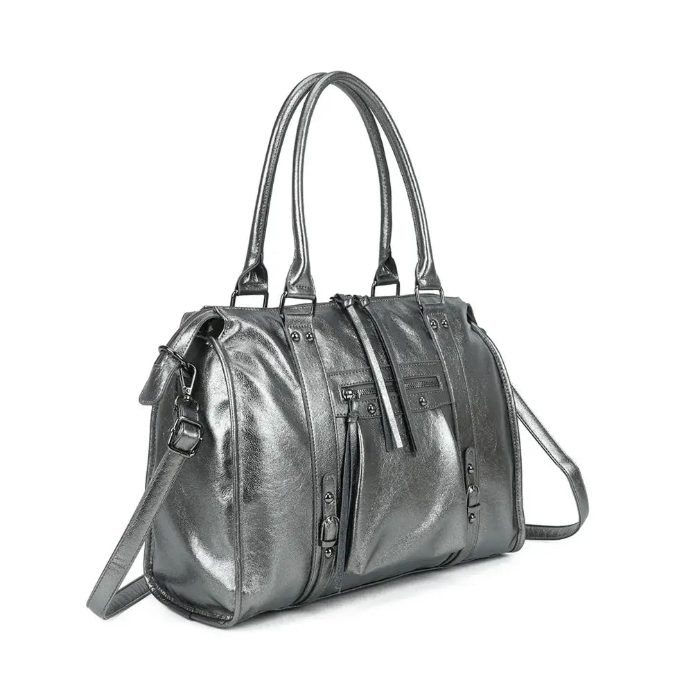 Grand sac à main bowling irisé gris argent