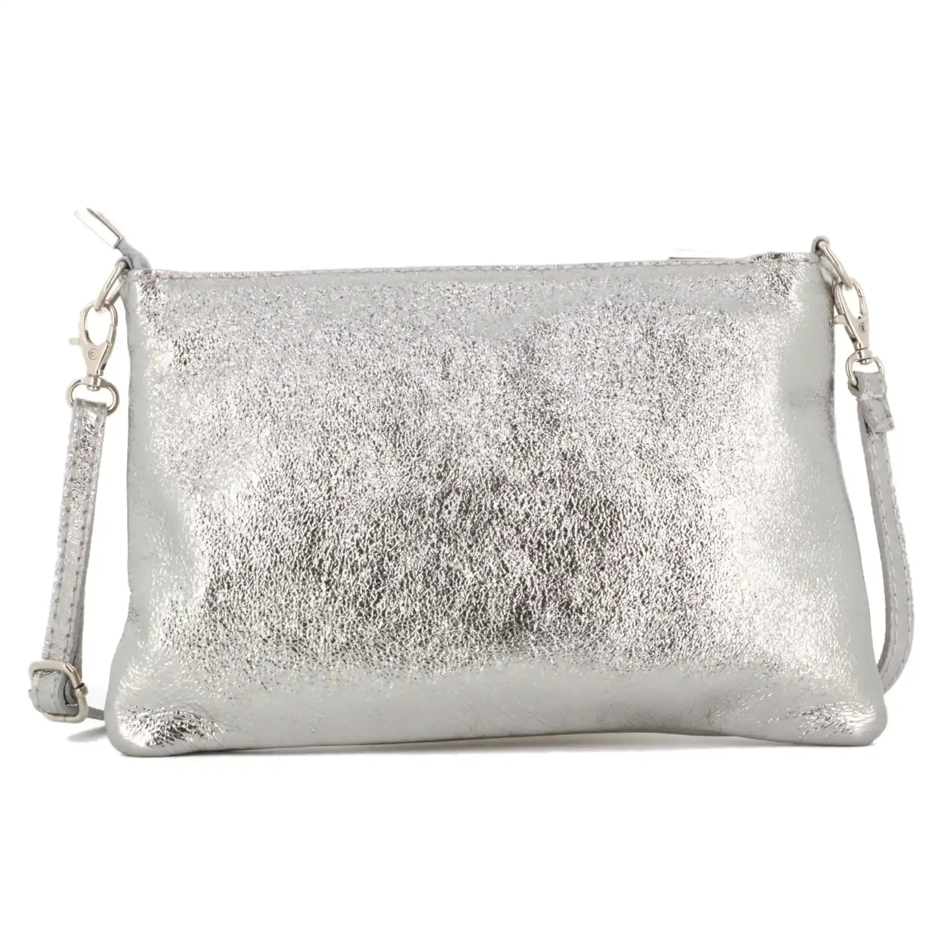 Made in Italy Pochette bandoulière cuir irisé lanière Argent