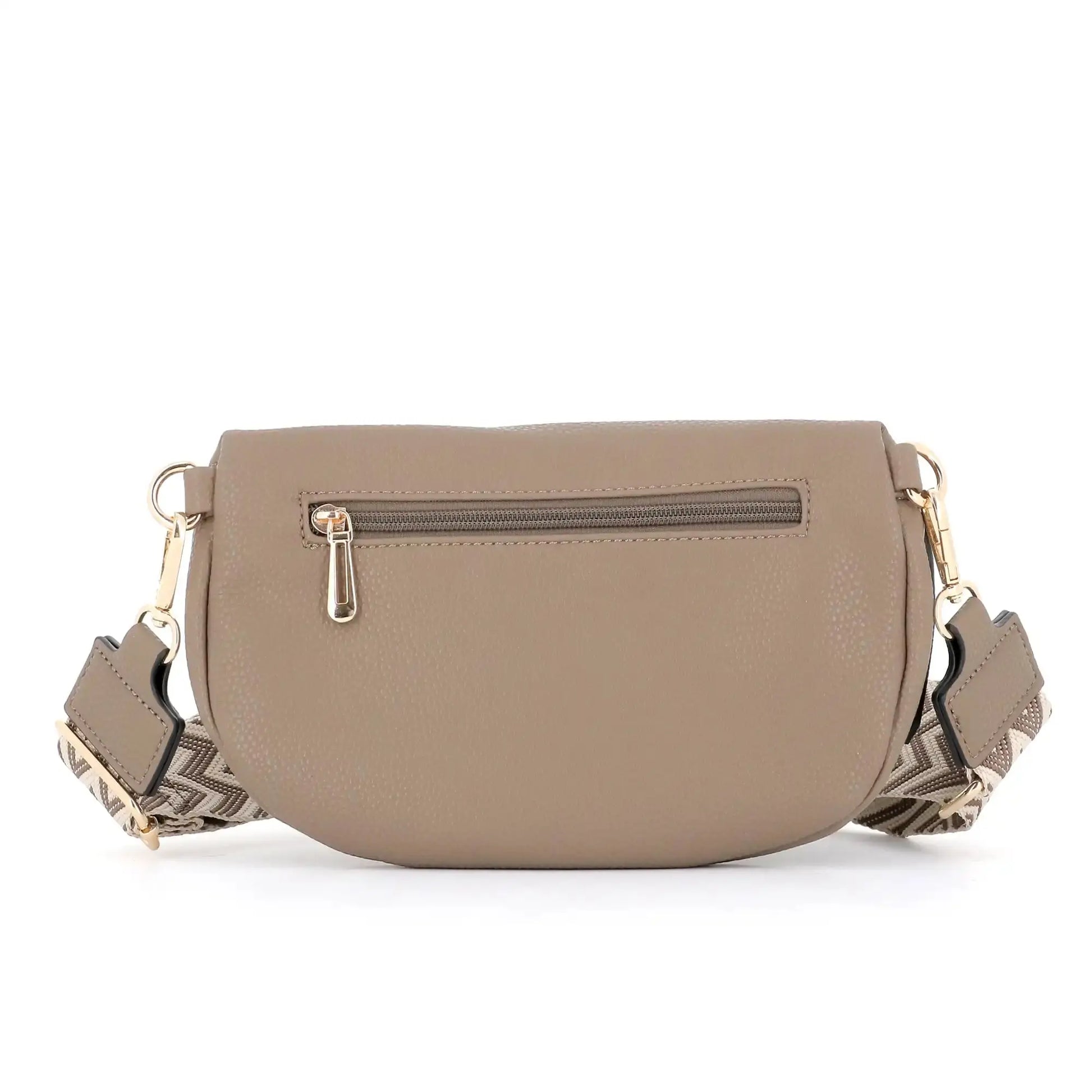 Flora & co Sac banane femme brodée pu cuir grainé taupe