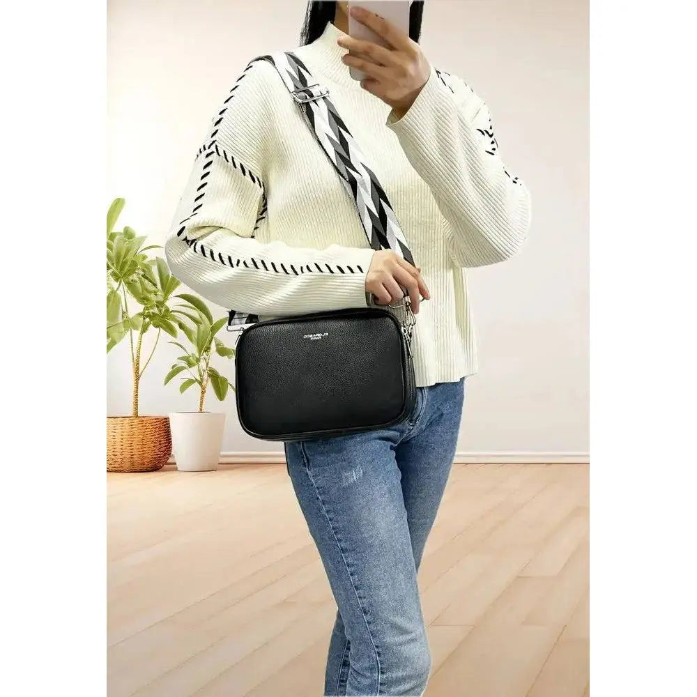 JSDOST Sac Bandoulière Femme Multipoches – 4 Poches Zippées + 7 Compartiments, Cuir Végétalien Souple, Idéal Quotidien