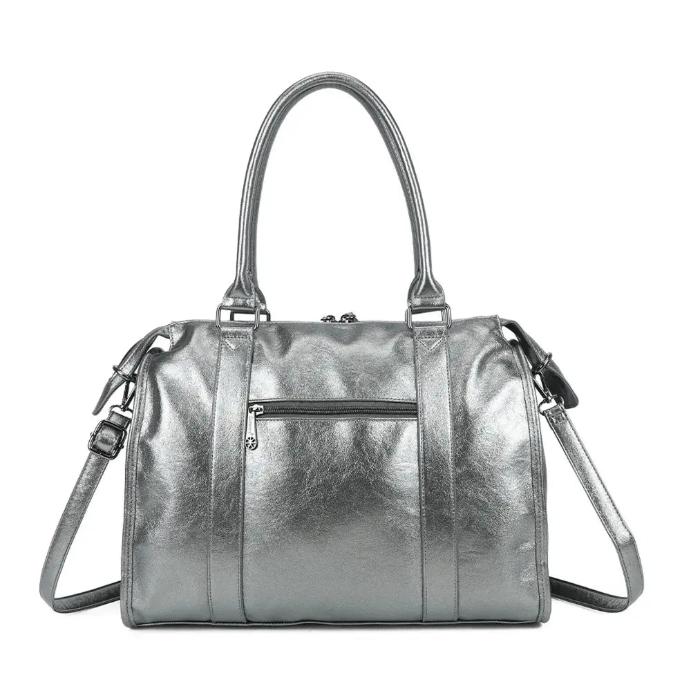 Grand sac à main bowling irisé gris argent