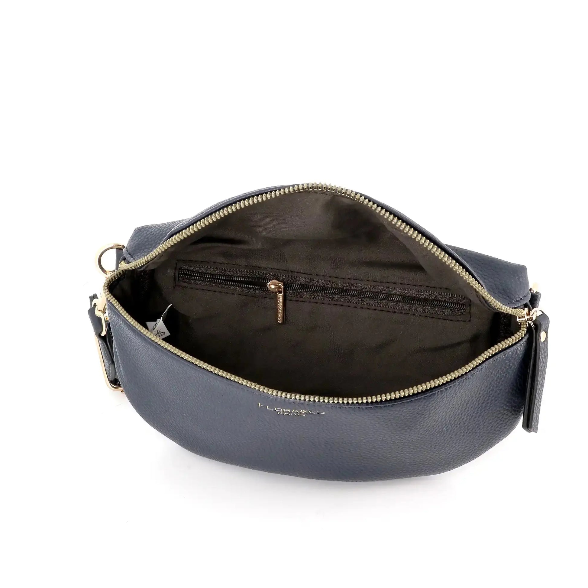Flora & co Sac banane femme brodée pu cuir grainé bleu