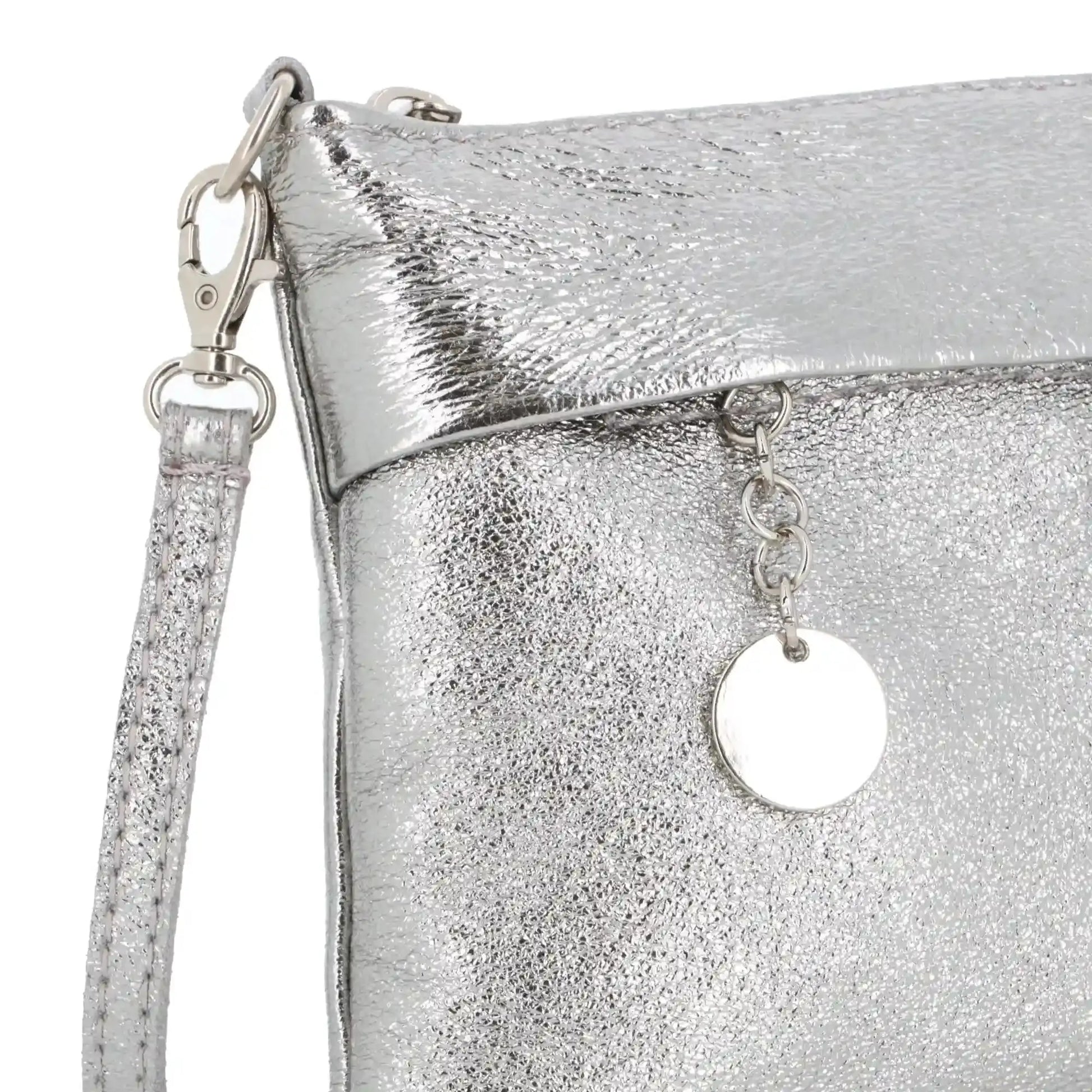 Made in Italy Pochette bandoulière cuir irisé lanière Argent