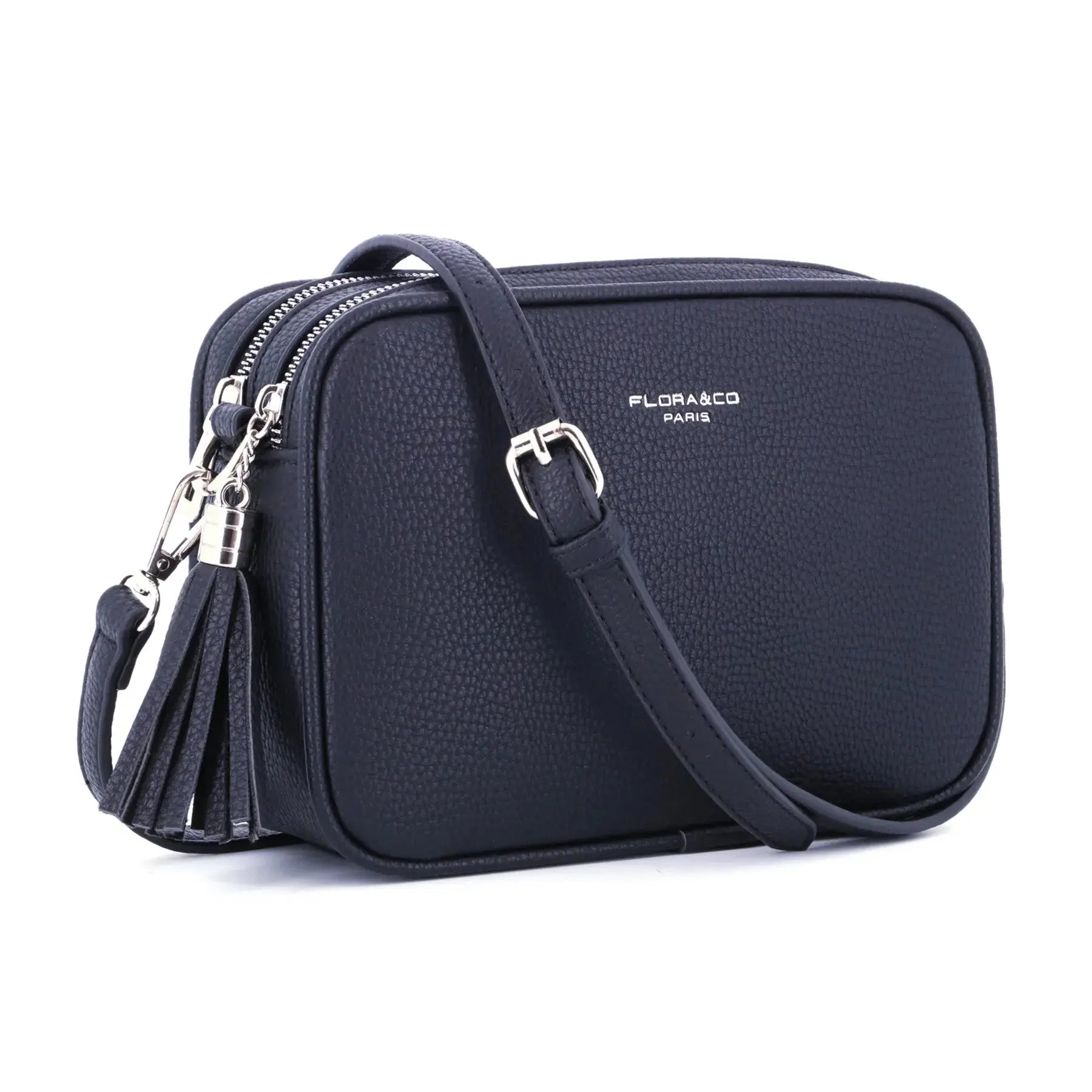 Flora & co Sac caméra bandoulière femme frange bleu marine