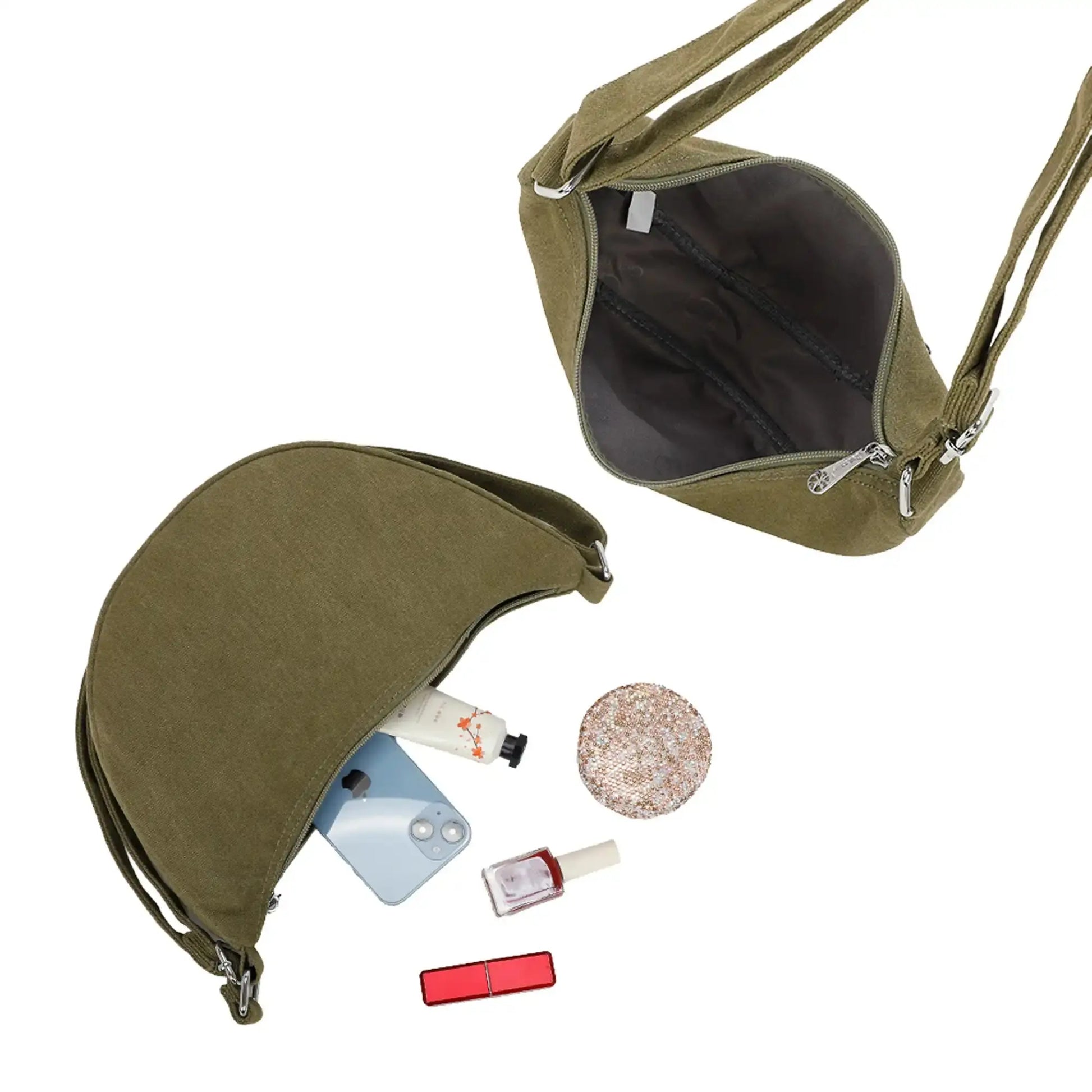 Gallantry Sac bandoulière demi-lune canvas femme vert