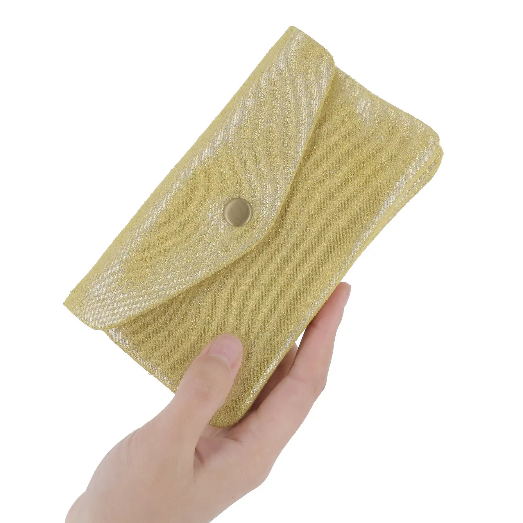 Women's iridescent suede leather purse mustard