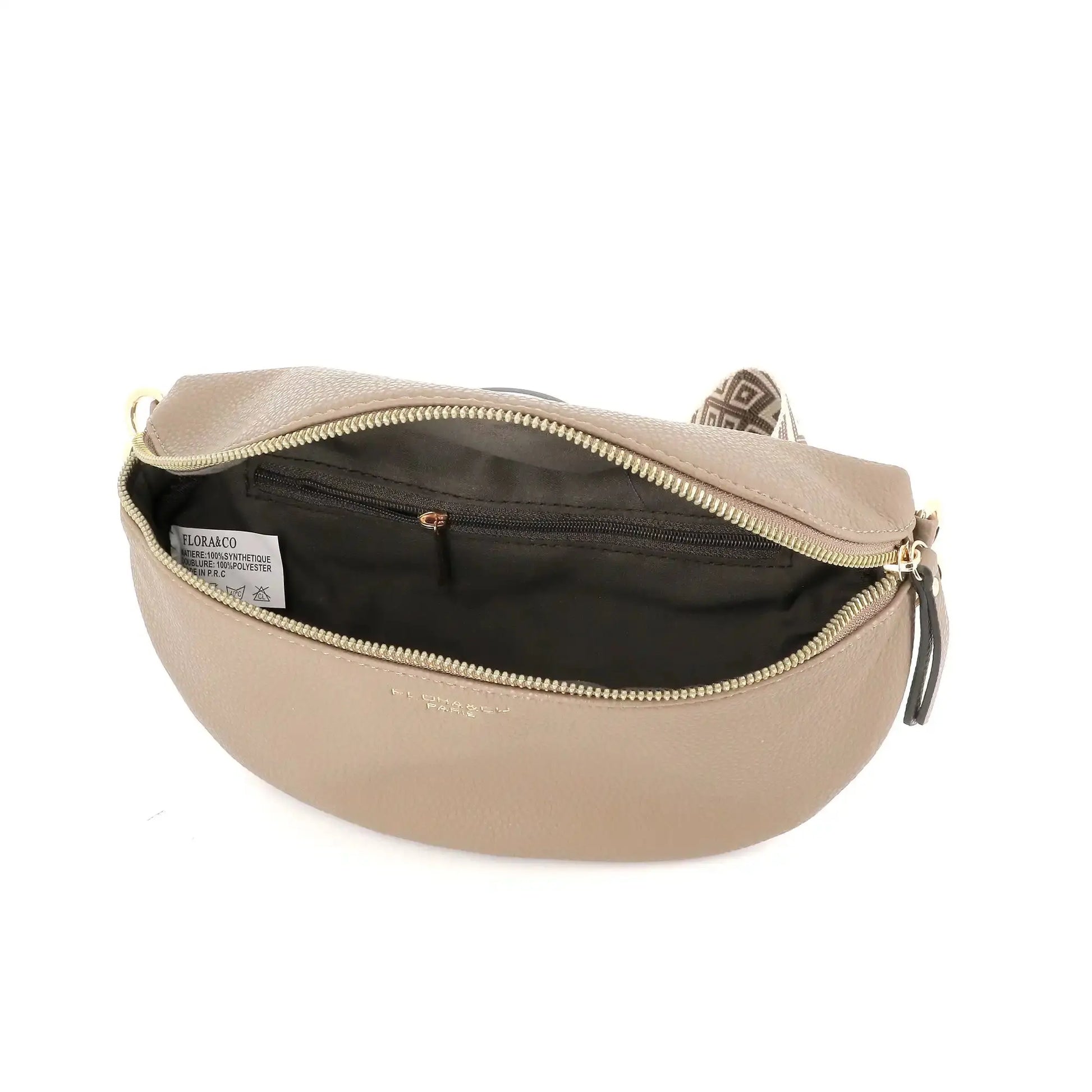 Flora & co Sac banane femme brodée pu cuir grainé taupe