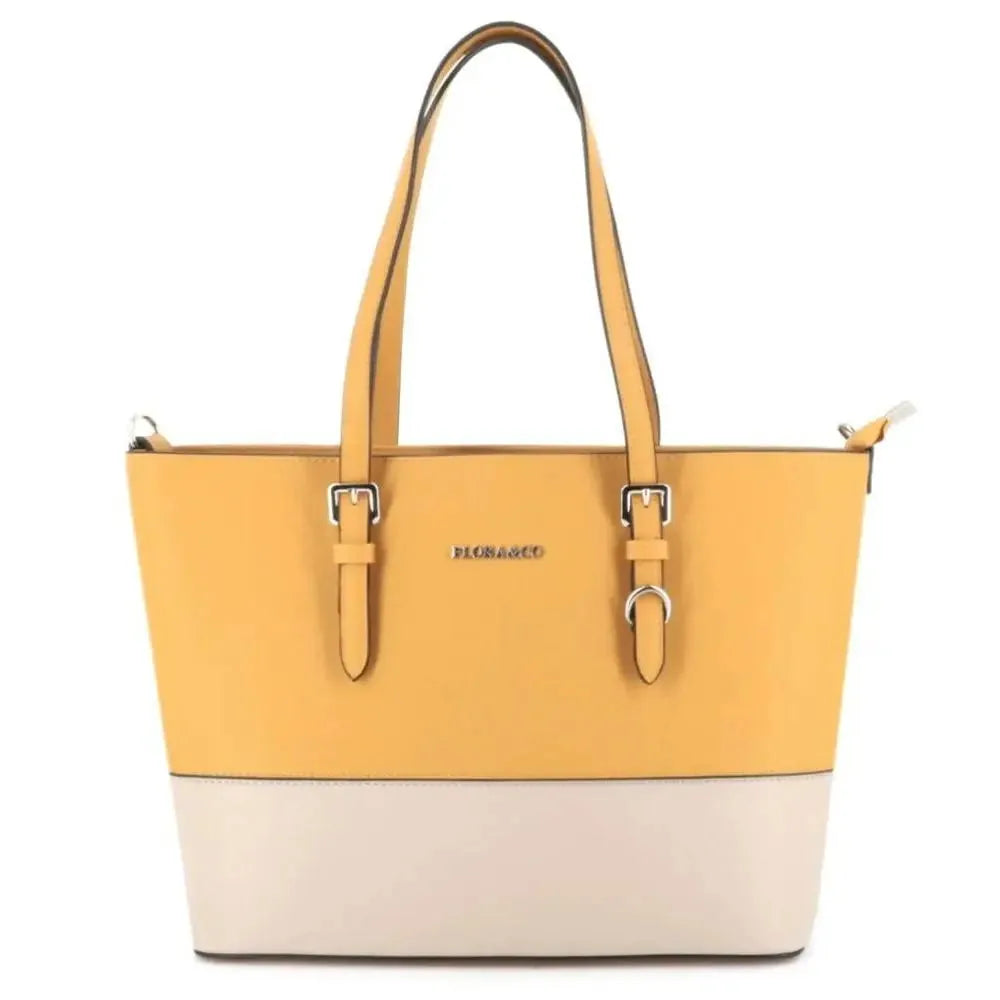 Sac cabas femme bicolore format a4 moutarde beige Flora & co