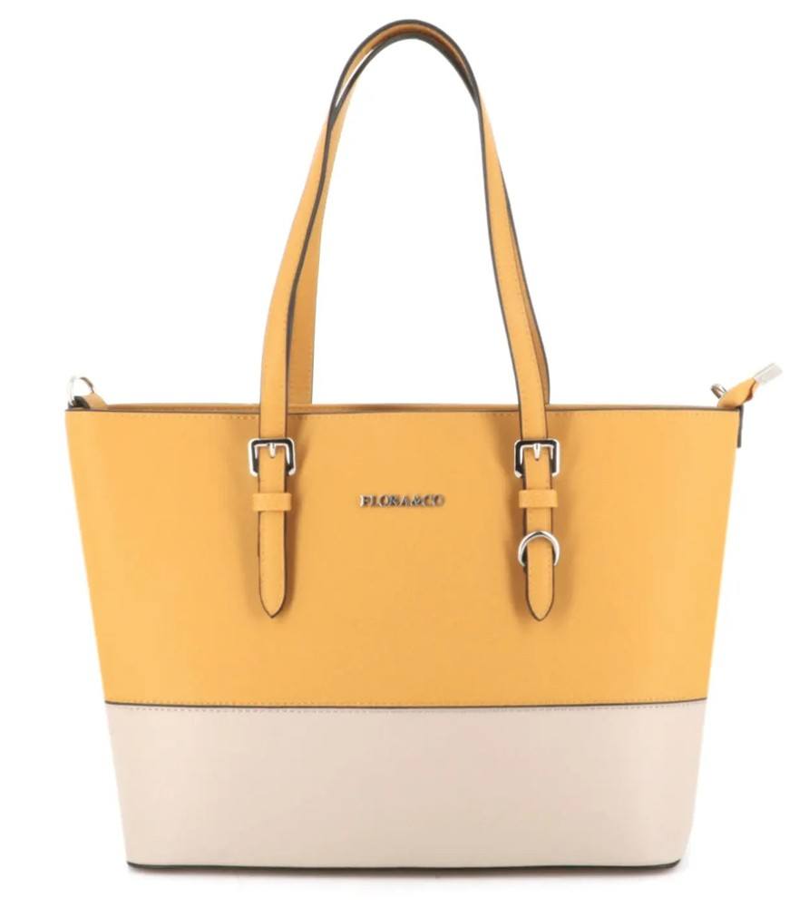 Sac cabas femme bicolore format a4 moutarde beige Flora & co