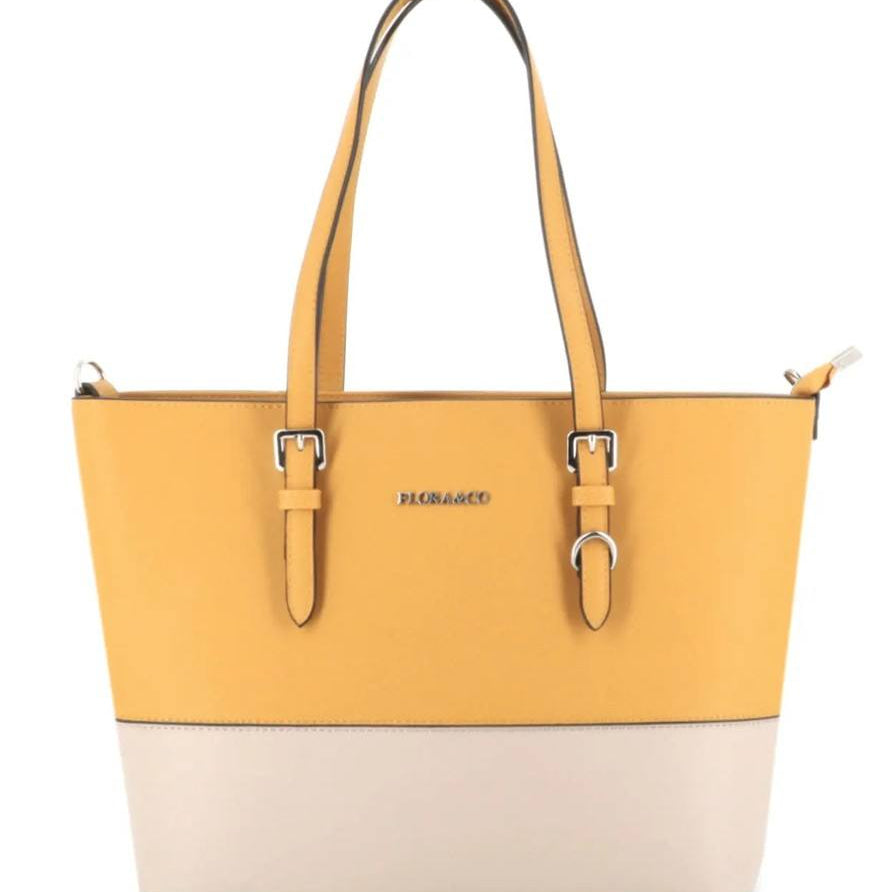 Sac cabas femme bicolore format a4 moutarde beige Flora & co
