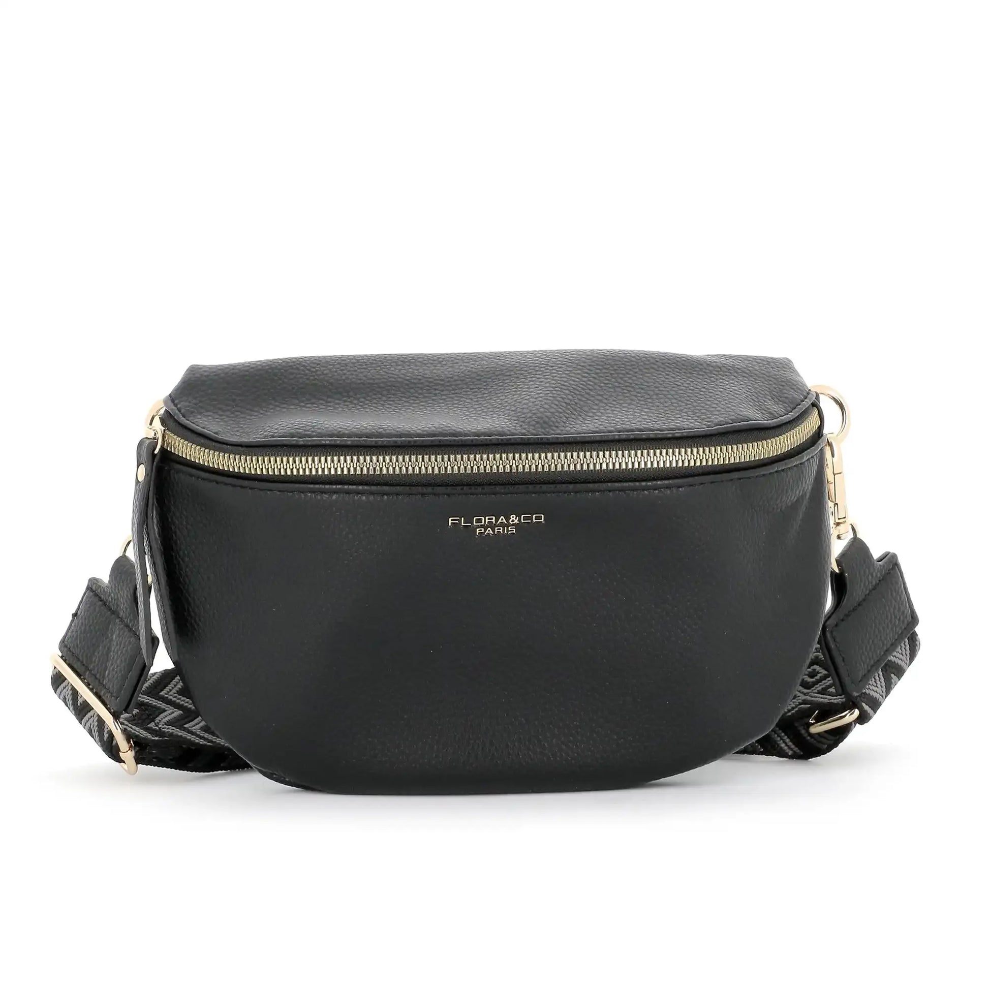 Flora & co Sac banane femme brodée pu cuir grainé noir