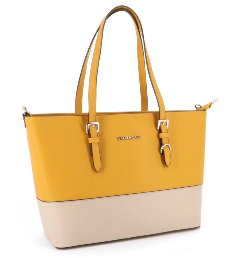 Sac cabas femme bicolore format a4 moutarde beige Flora & co
