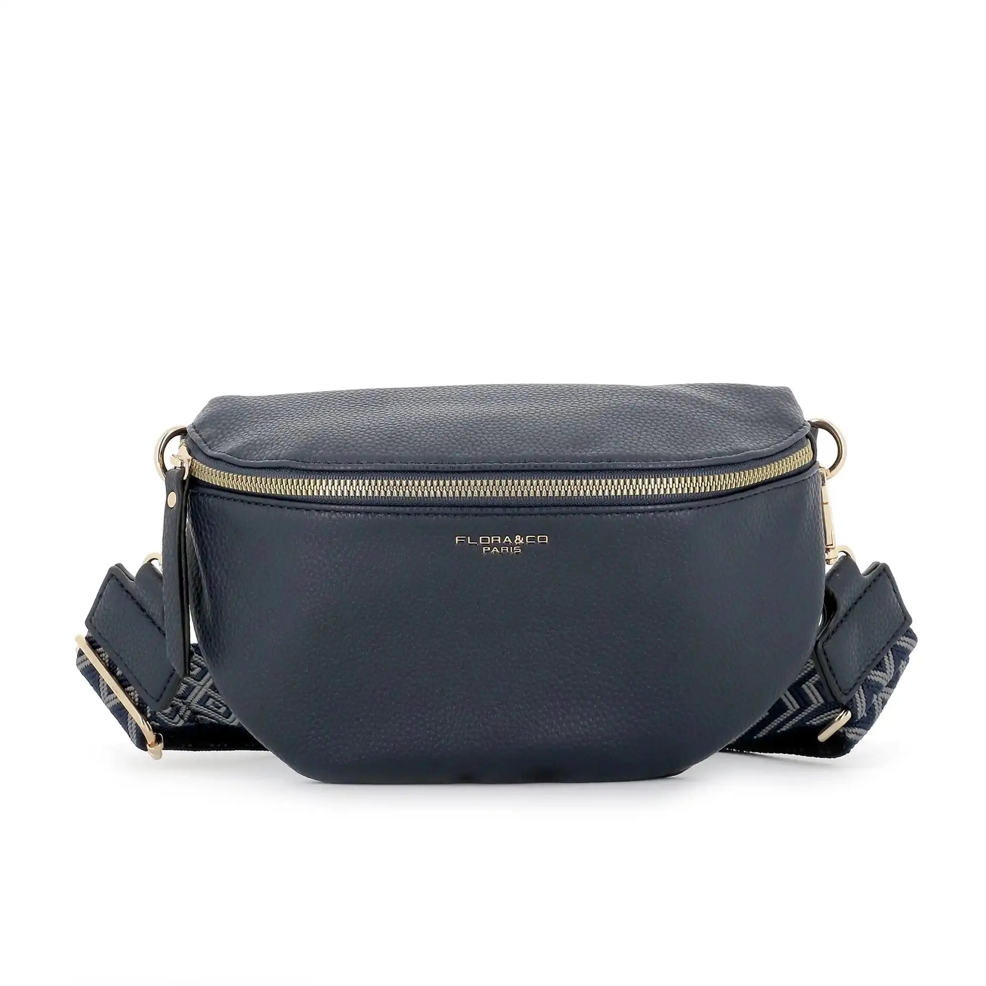 Flora & co Sac banane femme brodée pu cuir grainé bleu
