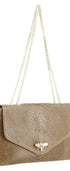 Made in Italy Sac bandoulière chaîne cuir femme croco taupe
