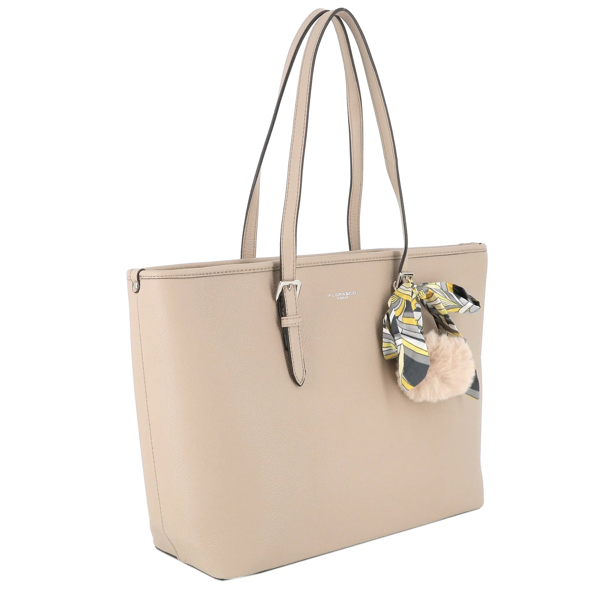 Sac cabas femme pompon foulard léger beige