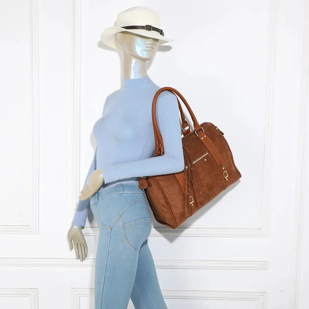 Grand sac bowling similicuir suédine femme Marron other image 3