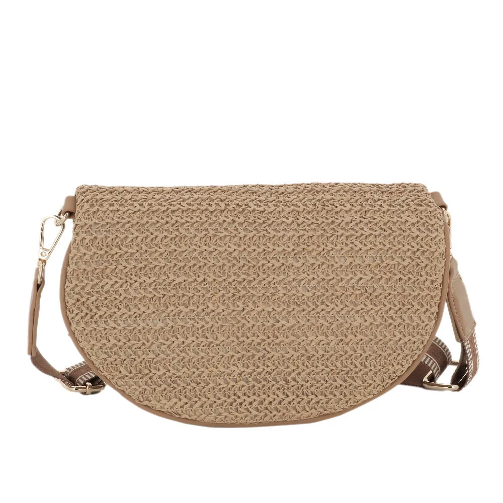 Sac banane paille tressé Camel Flora & co