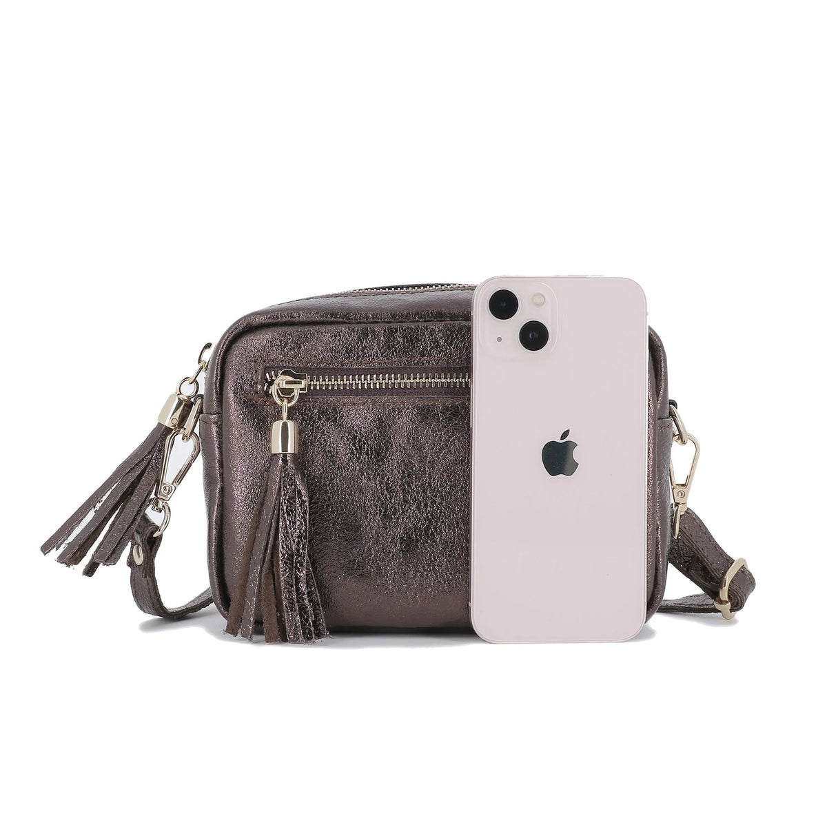 Sac bandoulière femme cuir irisé chocolat élégant et tendance.