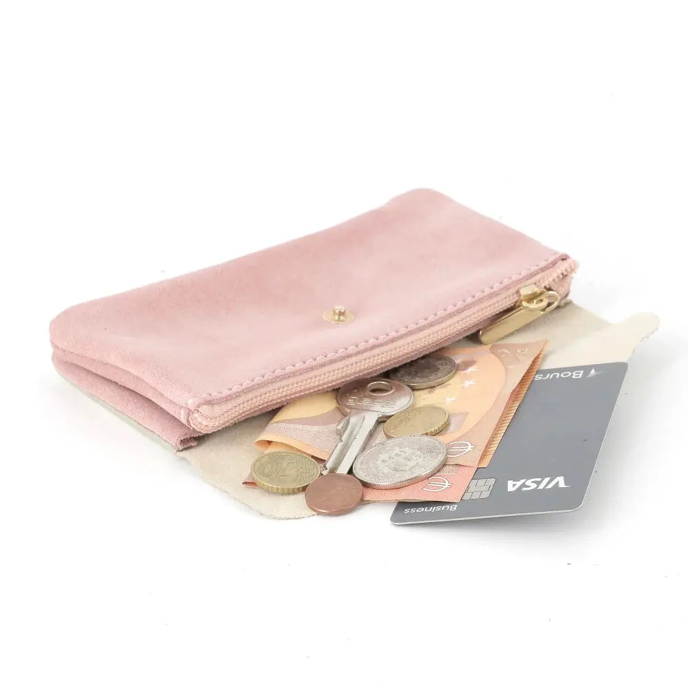 Porte-monnaie femme irisé suède rose