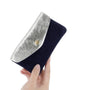 Vue 2 du Porte-monnaie cartes femme irisé suède bleu marine en cuir par Made in Italy.