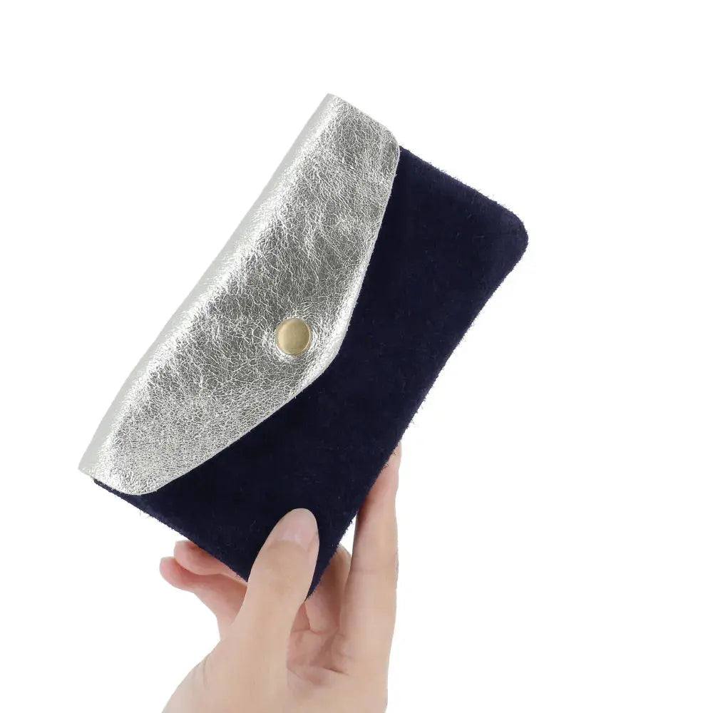 Porte-monnaie cartes femme irisé suède bleu marine