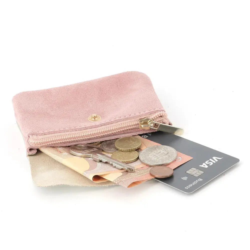 Porte-monnaie cartes cuir suédé irisé 043 rose
