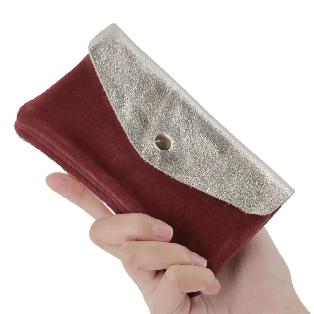 Porte-monnaie cartes femme irisé suède bordeaux