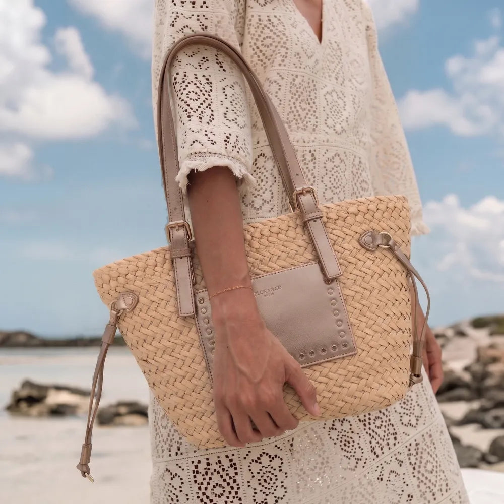 Sac plage paille tressé Femme Marron Métal - Crocochic