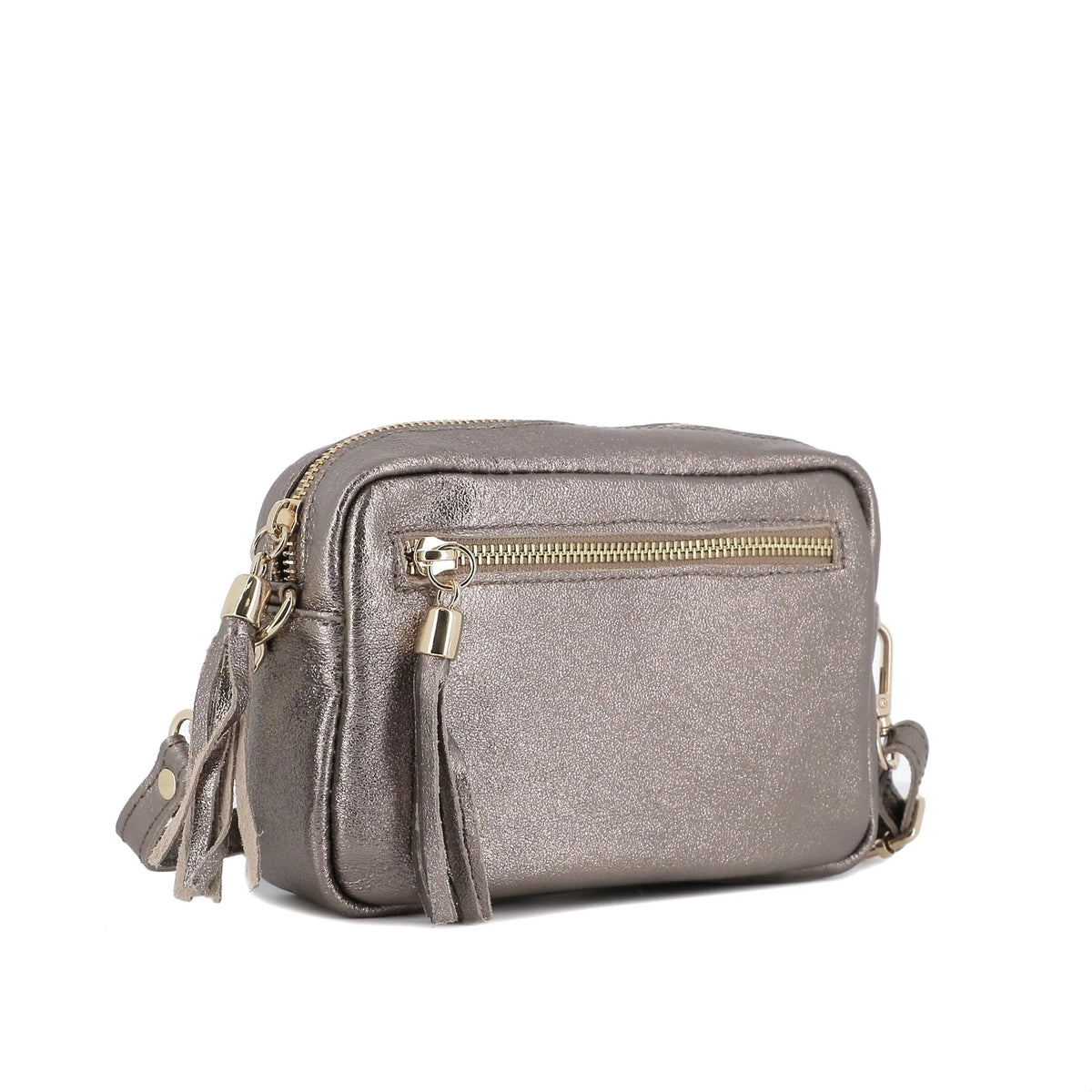 Sac bandoulière femme cuir irisé taupe élégant et tendance.