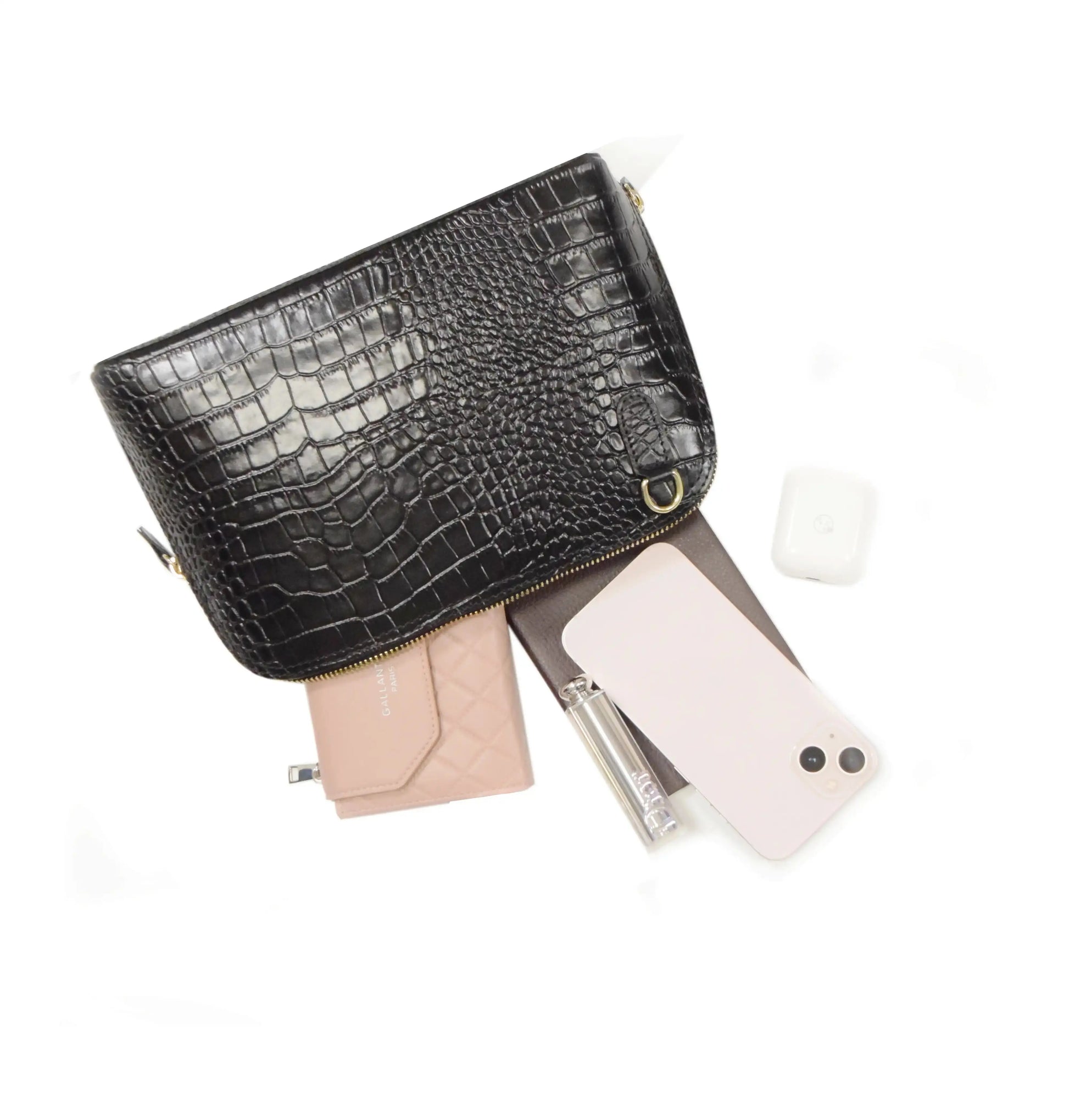 Made in Italy Sac dôme bandoulière femme cuir noir