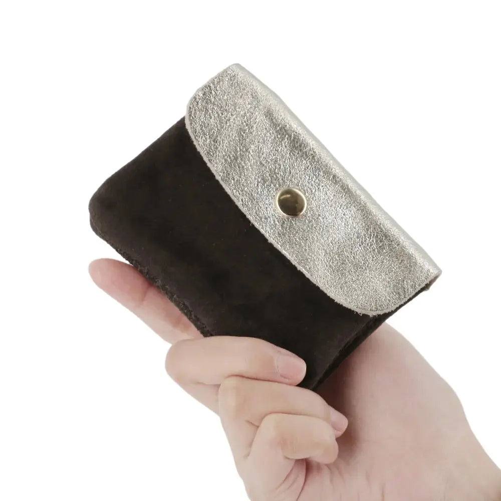 Porte-monnaie cartes cuir suédé irisé 043 Chocolat