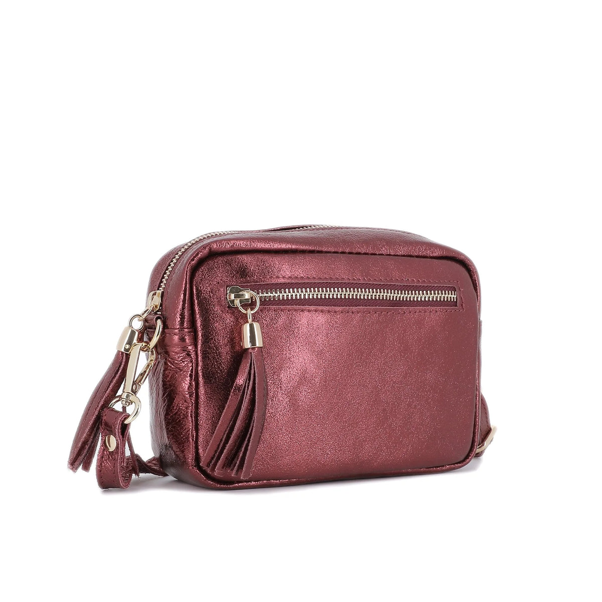 Sac bandoulière femme cuir irisé bordeaux élégant tendance