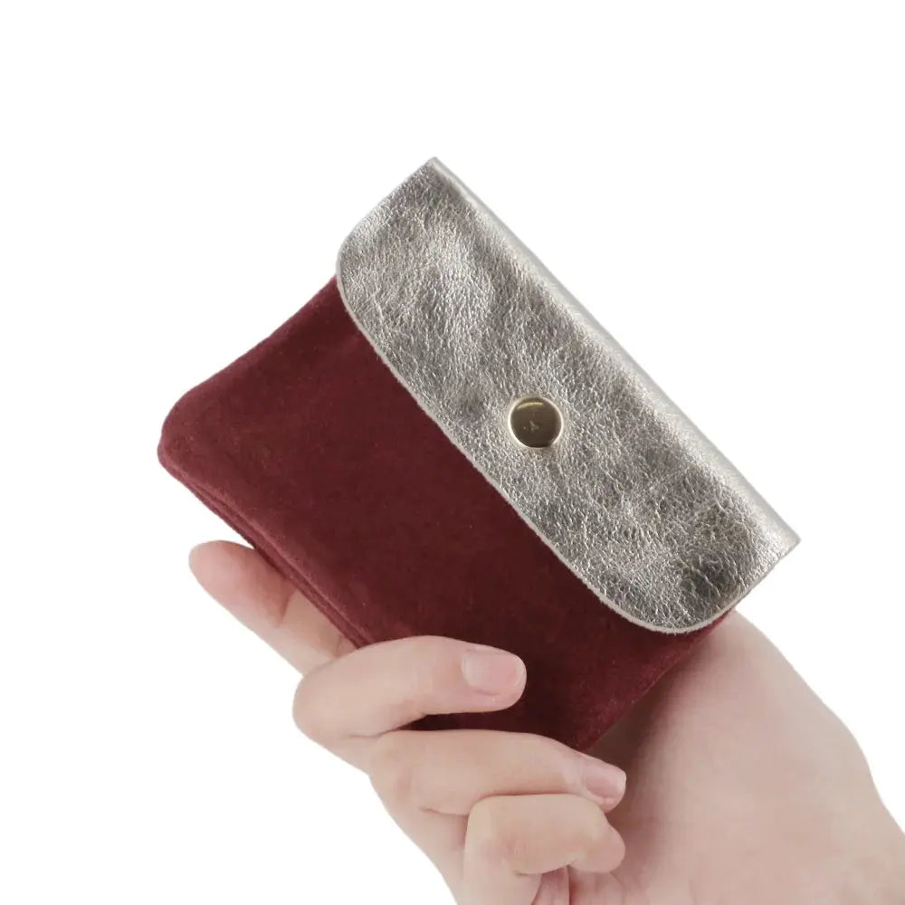 Porte-monnaie cartes cuir suédé irisé 043 Bordeaux - Crocochic