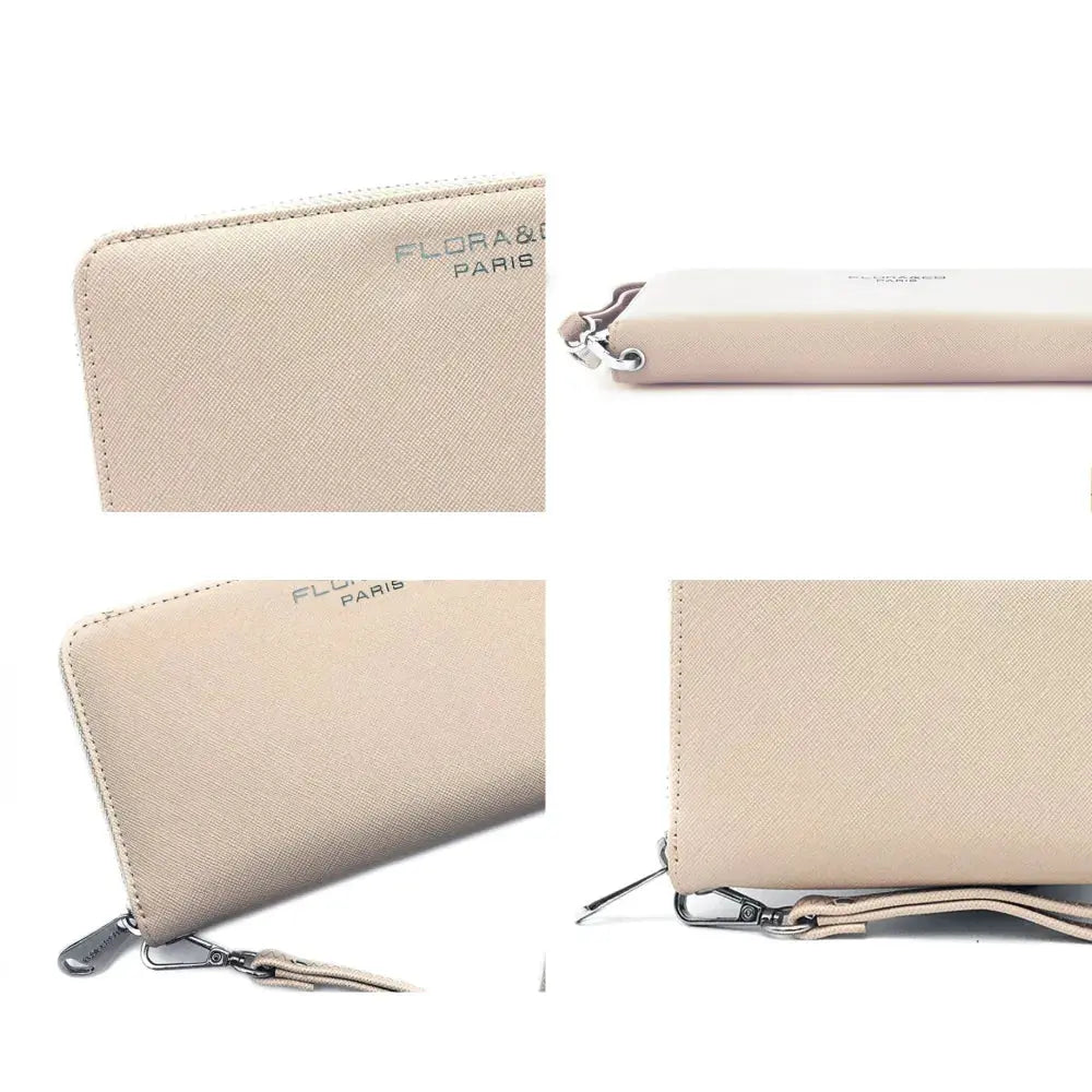 Portefeuille long femme rigide classique beige