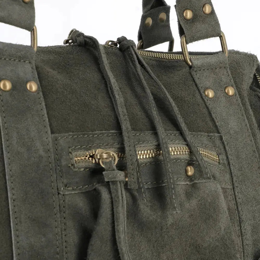 Grand sac cabas bowling cuir suédé femme Kaki other image 3