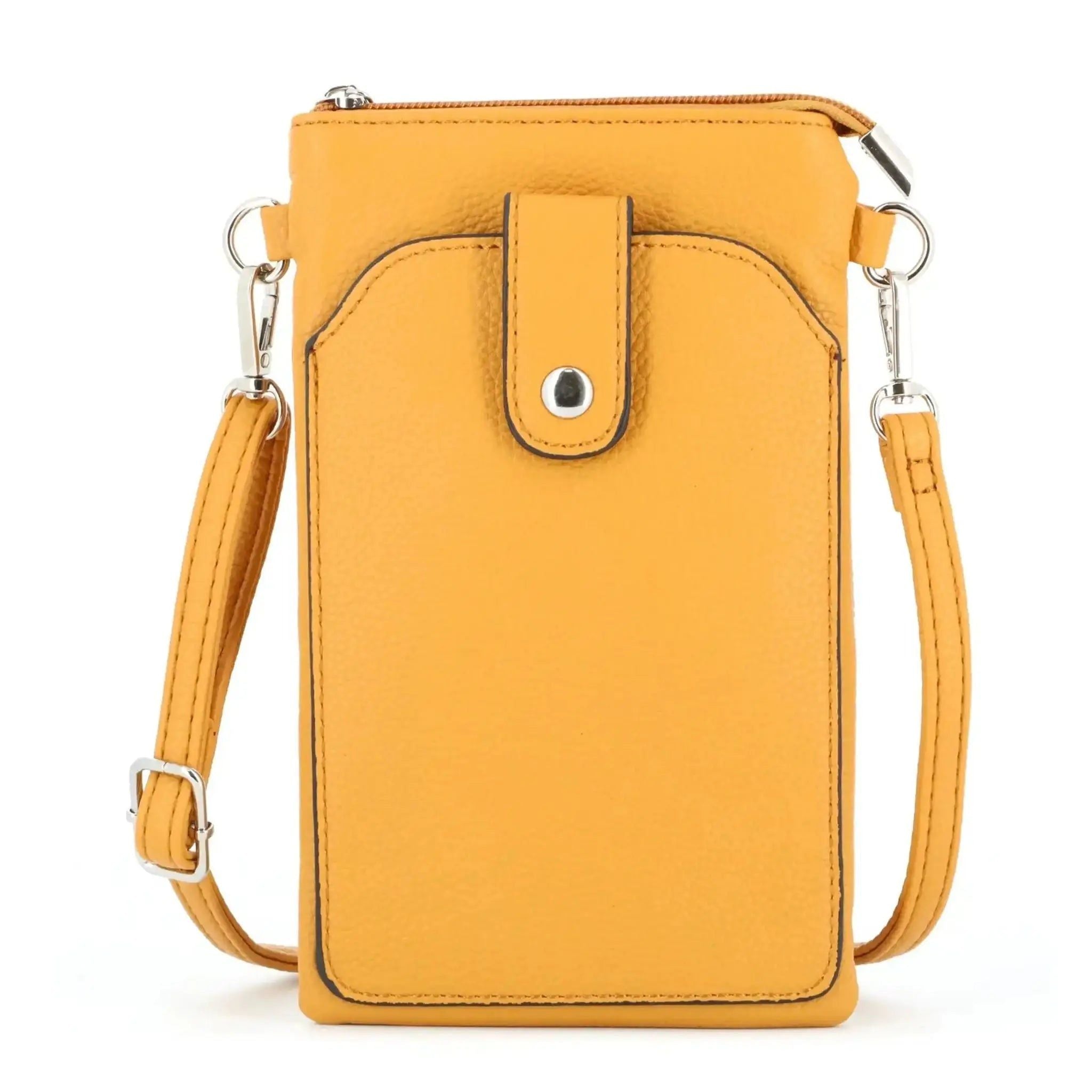 Vue princ. du Pochette bandoulière téléphone femme moutarde en cuir synthétique par Flora & co.