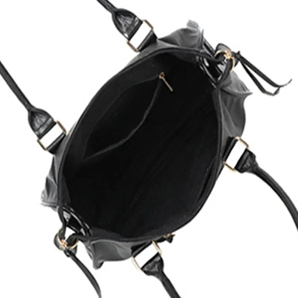 Large black iridescent bowling handbag