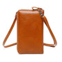 Vue 3 du Pochette téléphone plate tout-en-un femme camel en cuir synthétique par Gallantry.