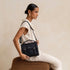 Sac cartable bandoulière femme broderie bleu - Crocochic