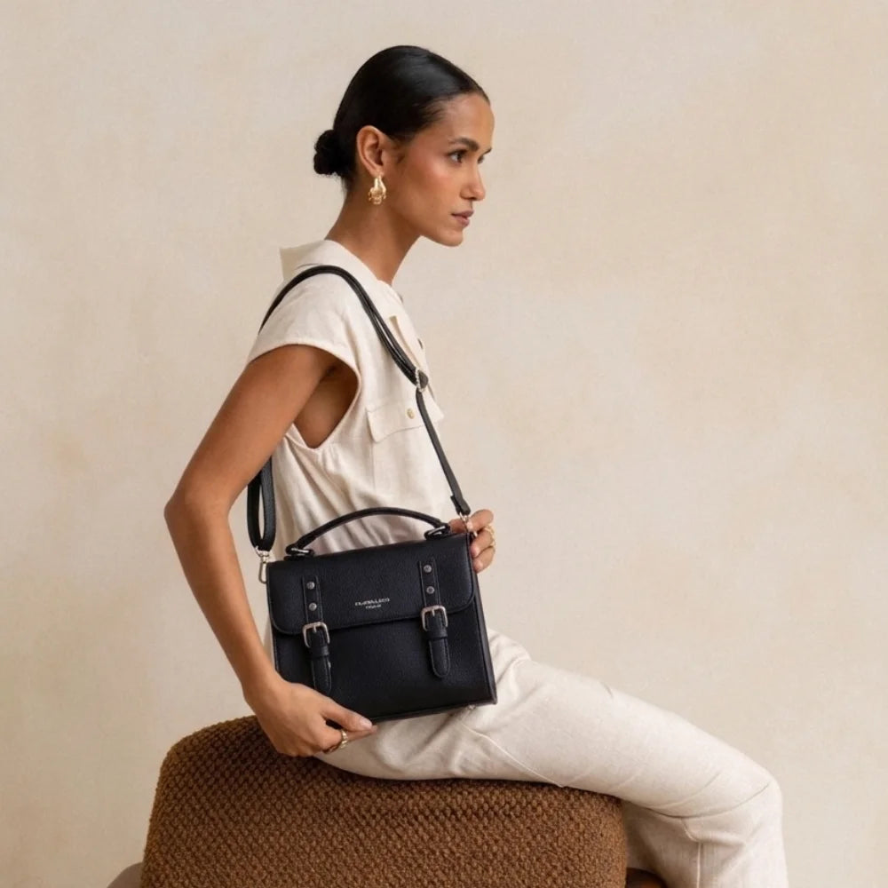 Sac cartable bandoulière femme broderie bleu - Crocochic