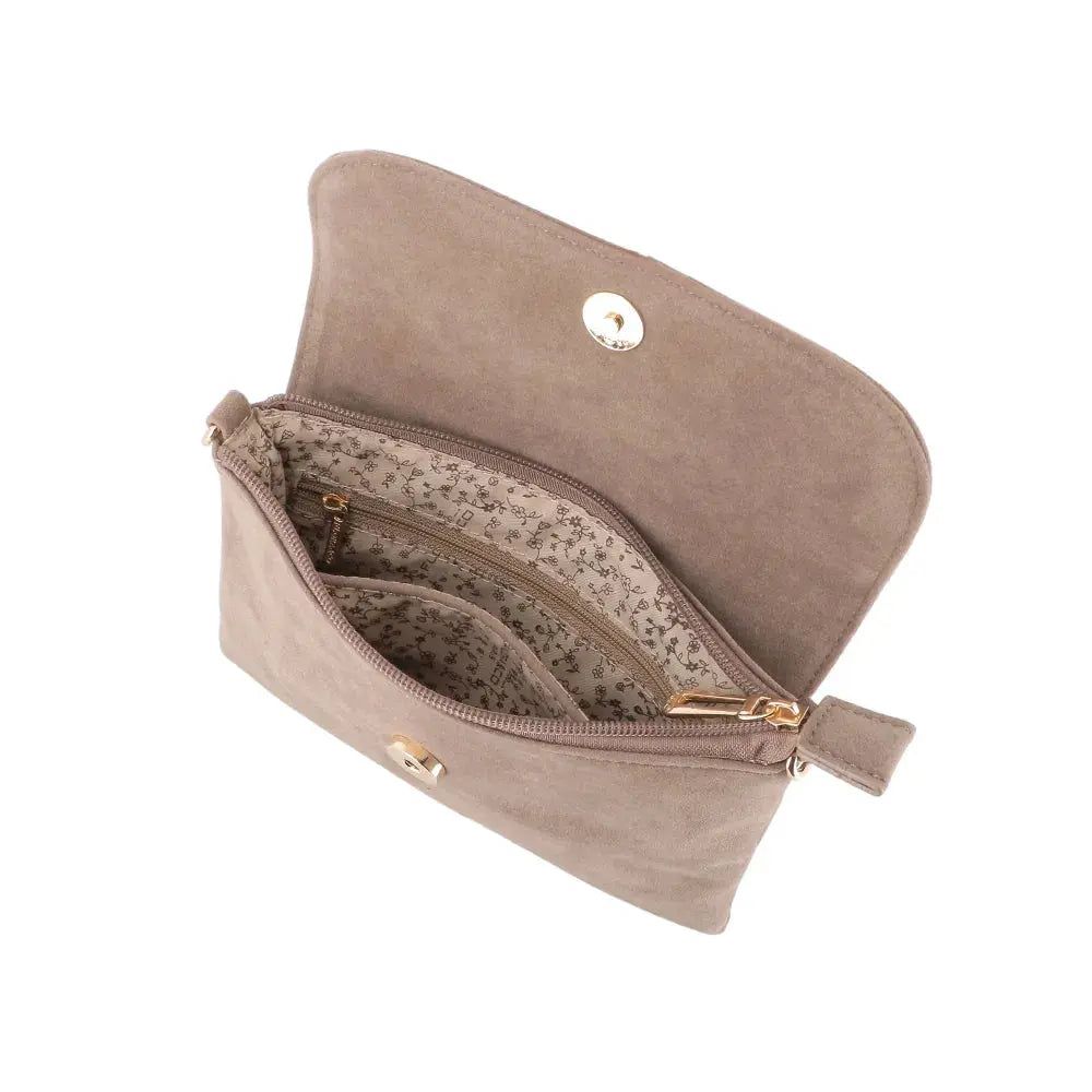Vue 2 du Petit sac bandoulière daim femme Taupe en cuir synthetique par Flora & co.