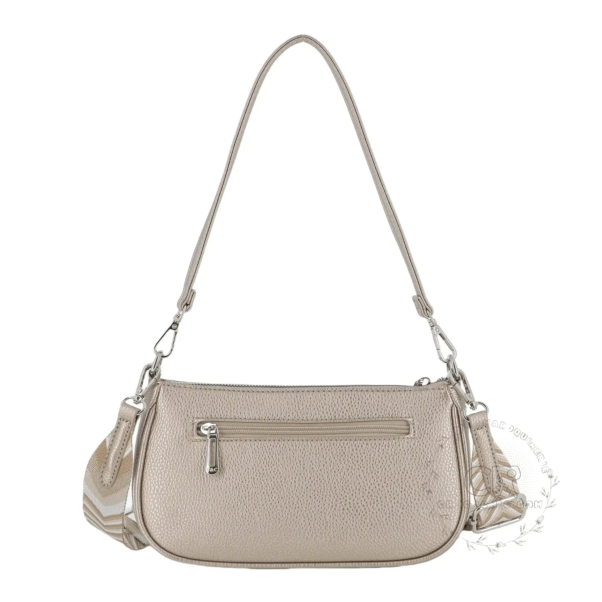 Flora & co Sac baguette avec bandoulière Taupe Métal