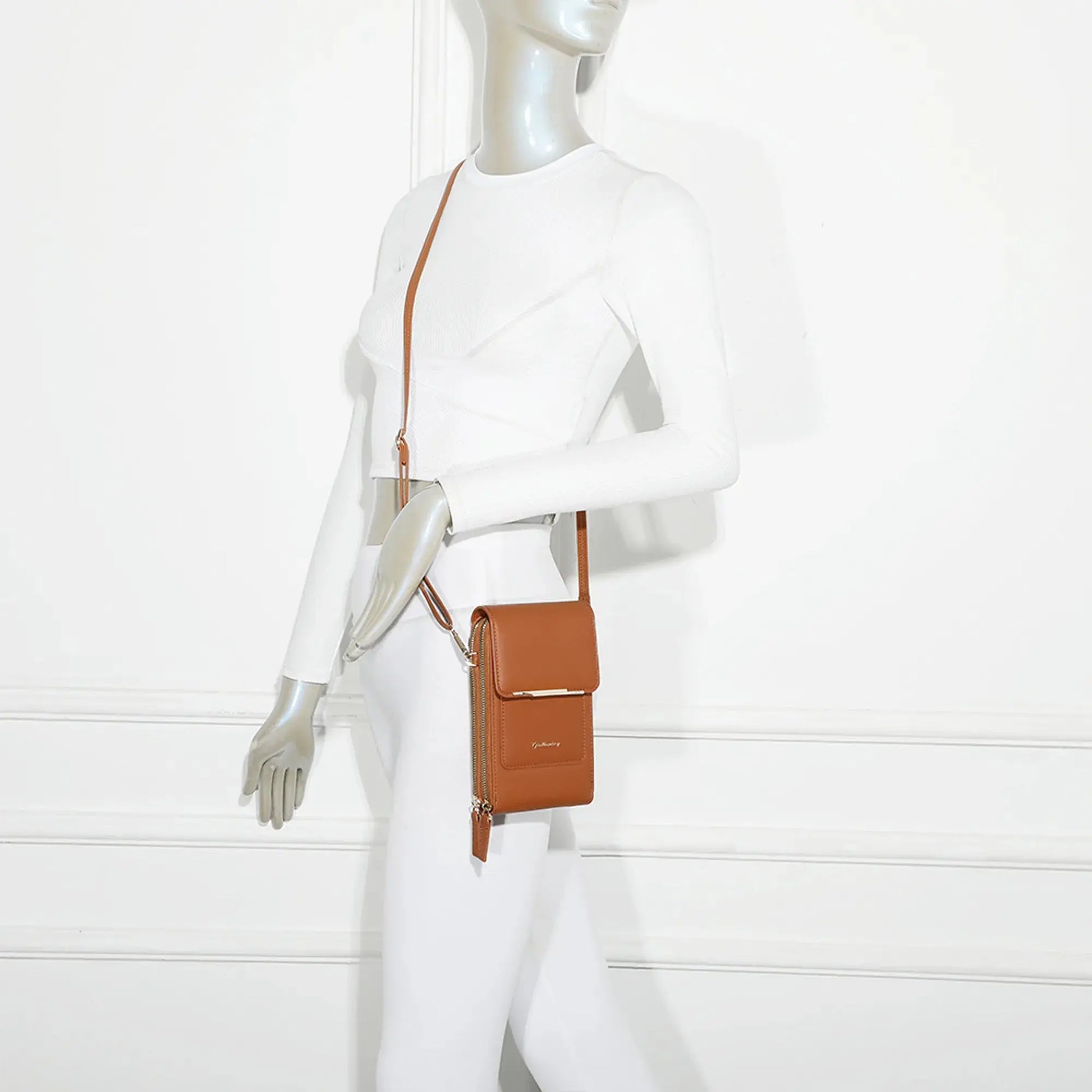 Pochette bandoulière femme smartphone camel