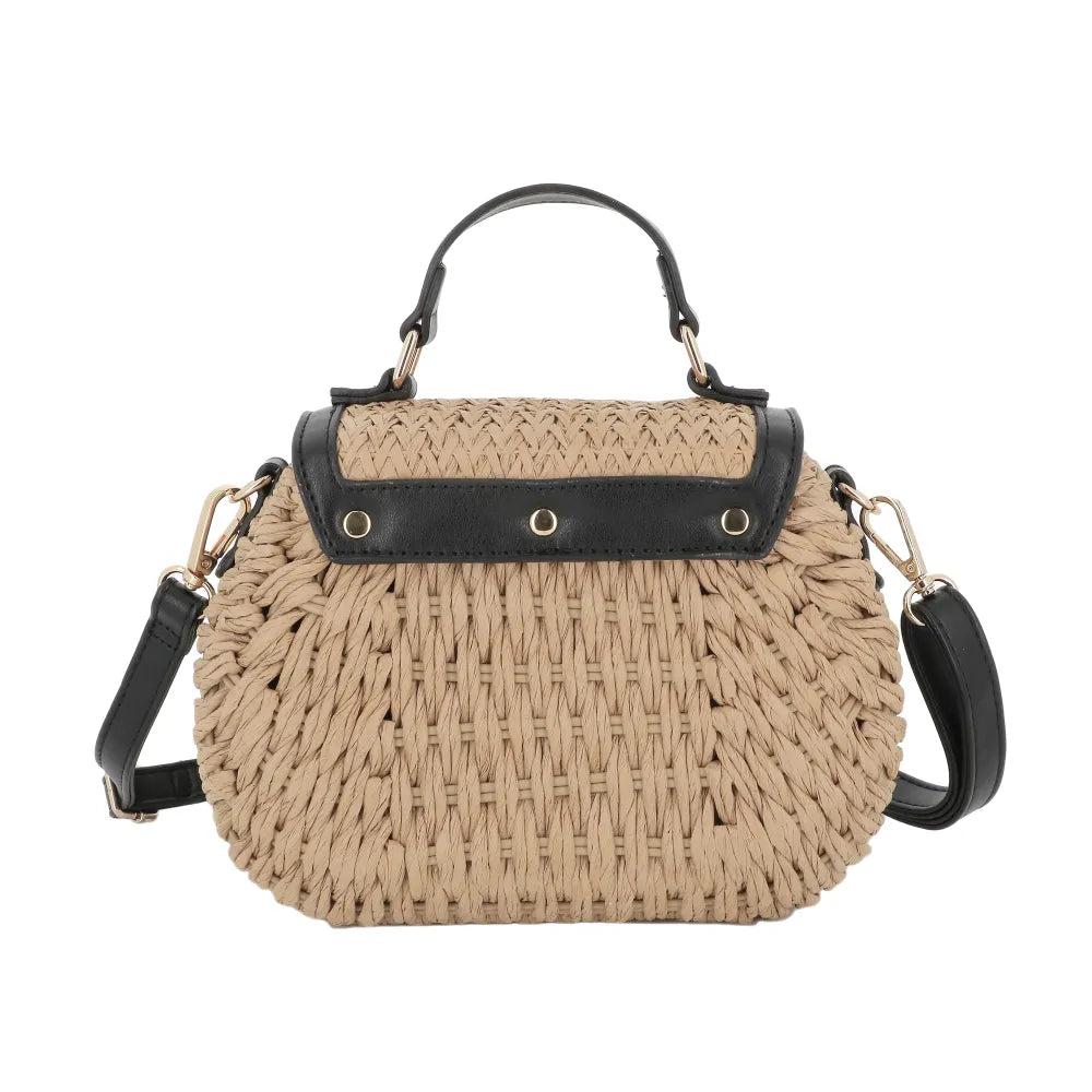 Sac bandoulière en paille à rabat Noir Flora & co