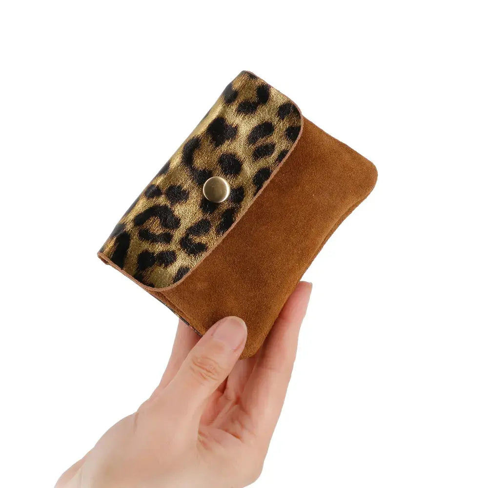 Porte-monnaie femme suédé irisé léopard Marron