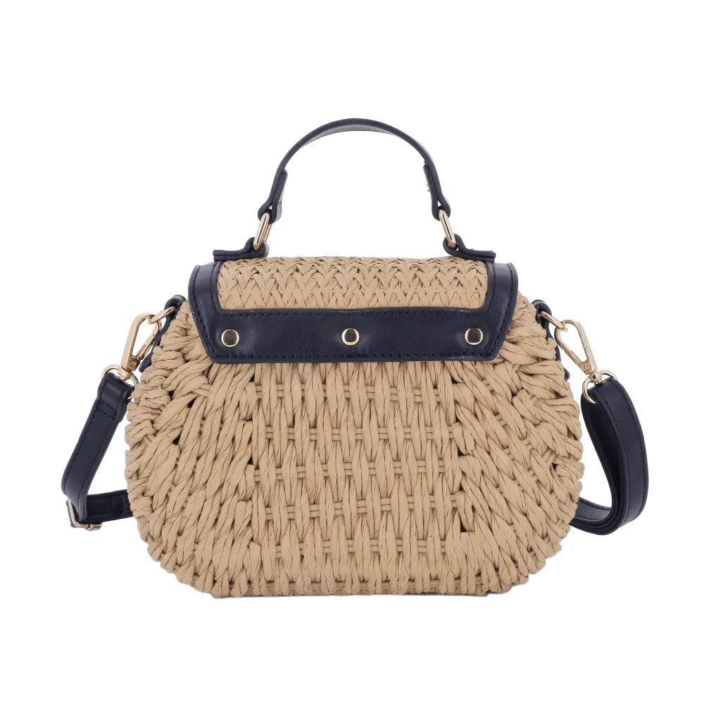 Sac bandoulière en paille à rabat Bleu Flora & co