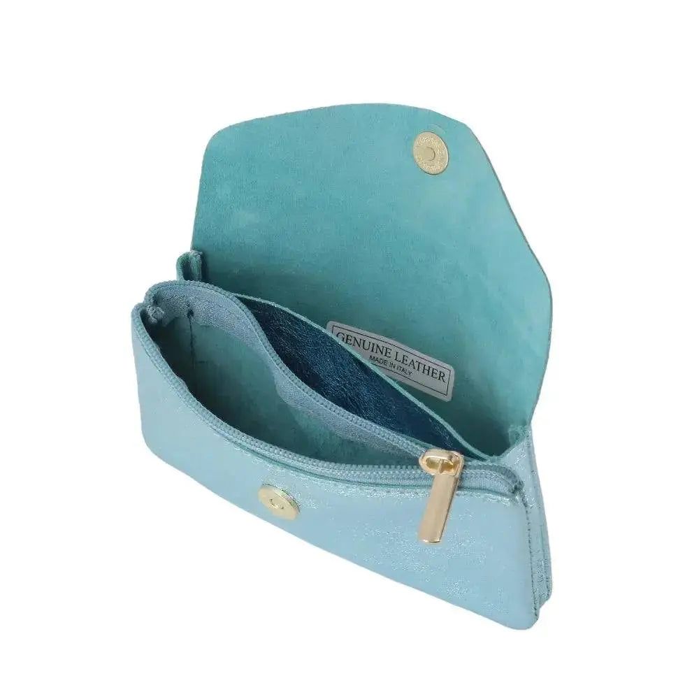 Vue 2 du Porte-monnaie cartes femme cuir irisé 051 Turquoise par Made in Italy.